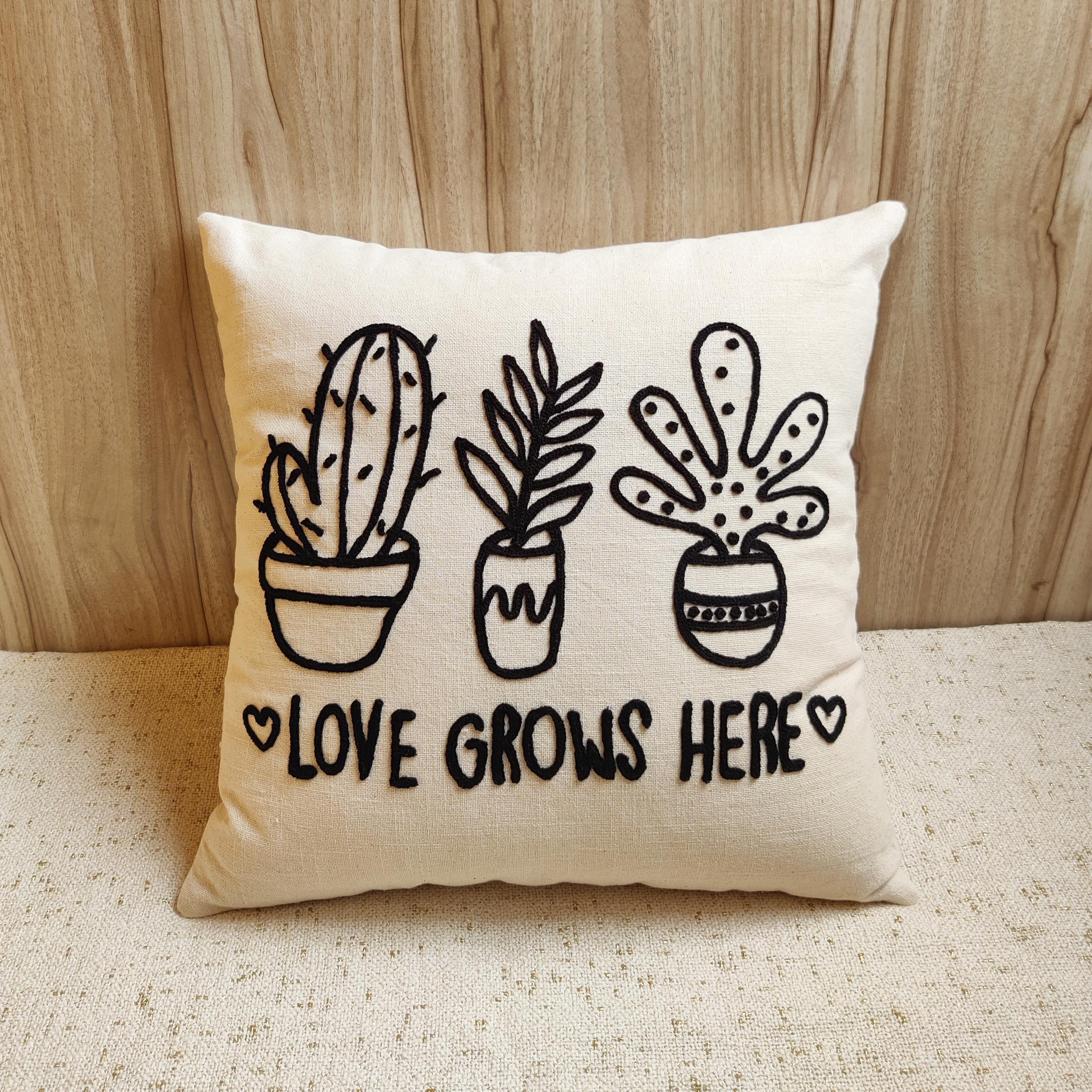 Love Grows Here Black Pillow Cover