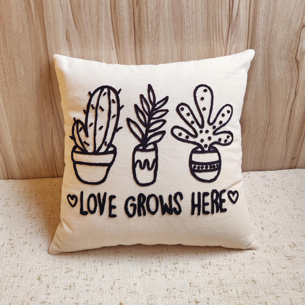 Love Grows Here Black Pillow Cover