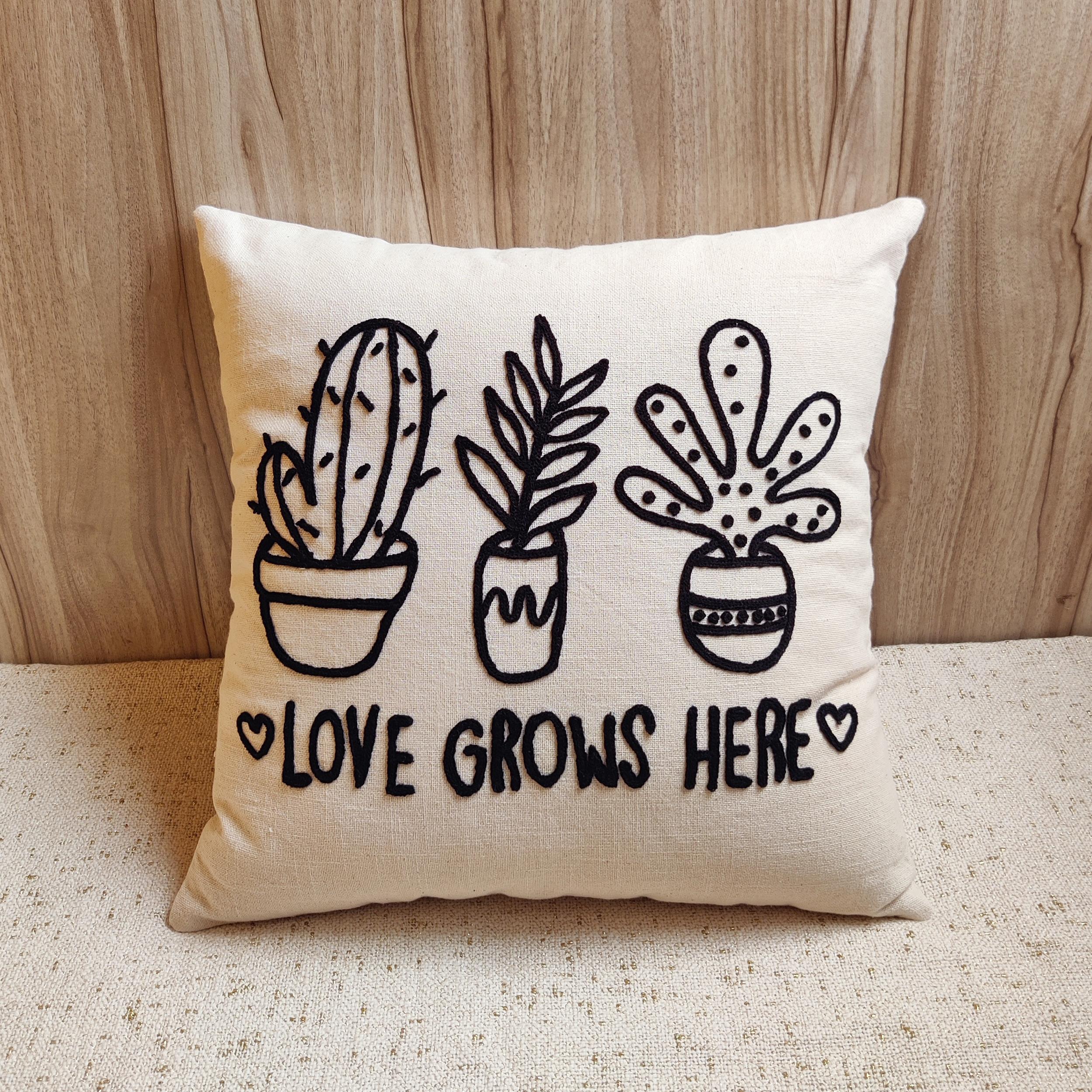 Love Grows Here Black Pillow Cover